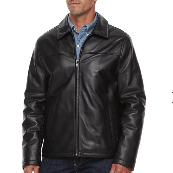Men’s CHAPS Black Leather Coat - Picture 1 of 9